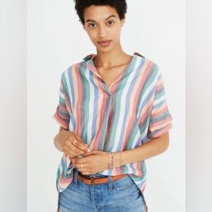 Madewell Courier Oversized Top Cotton Asymmetrical Hem multicolor stripes Size M